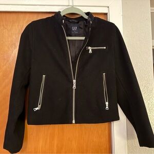 GAP Women's Black Bomber Jacket with Silver Zippers